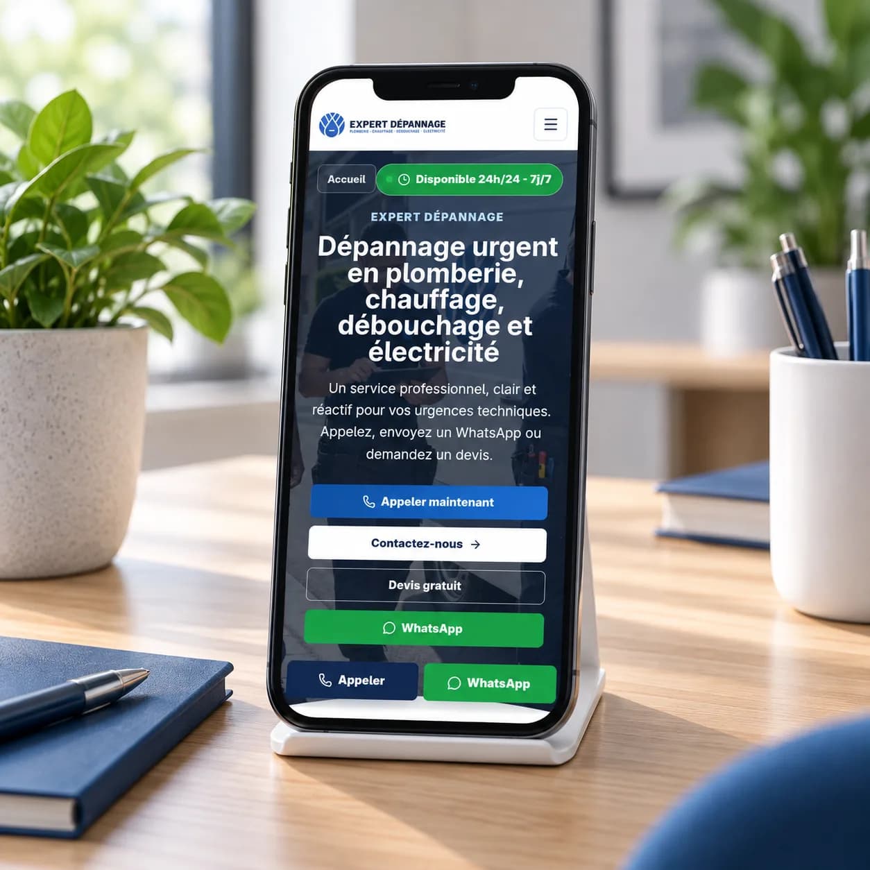 Expert depannage mobile website mockup.