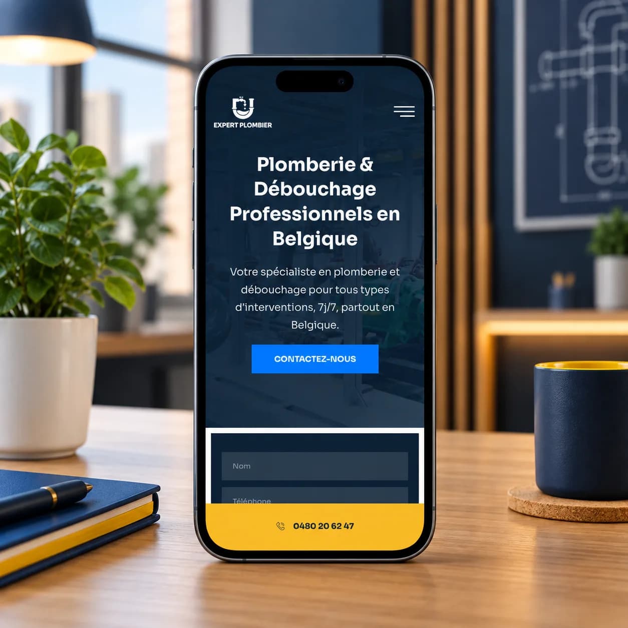 Expert plombier mobile website mockup.
