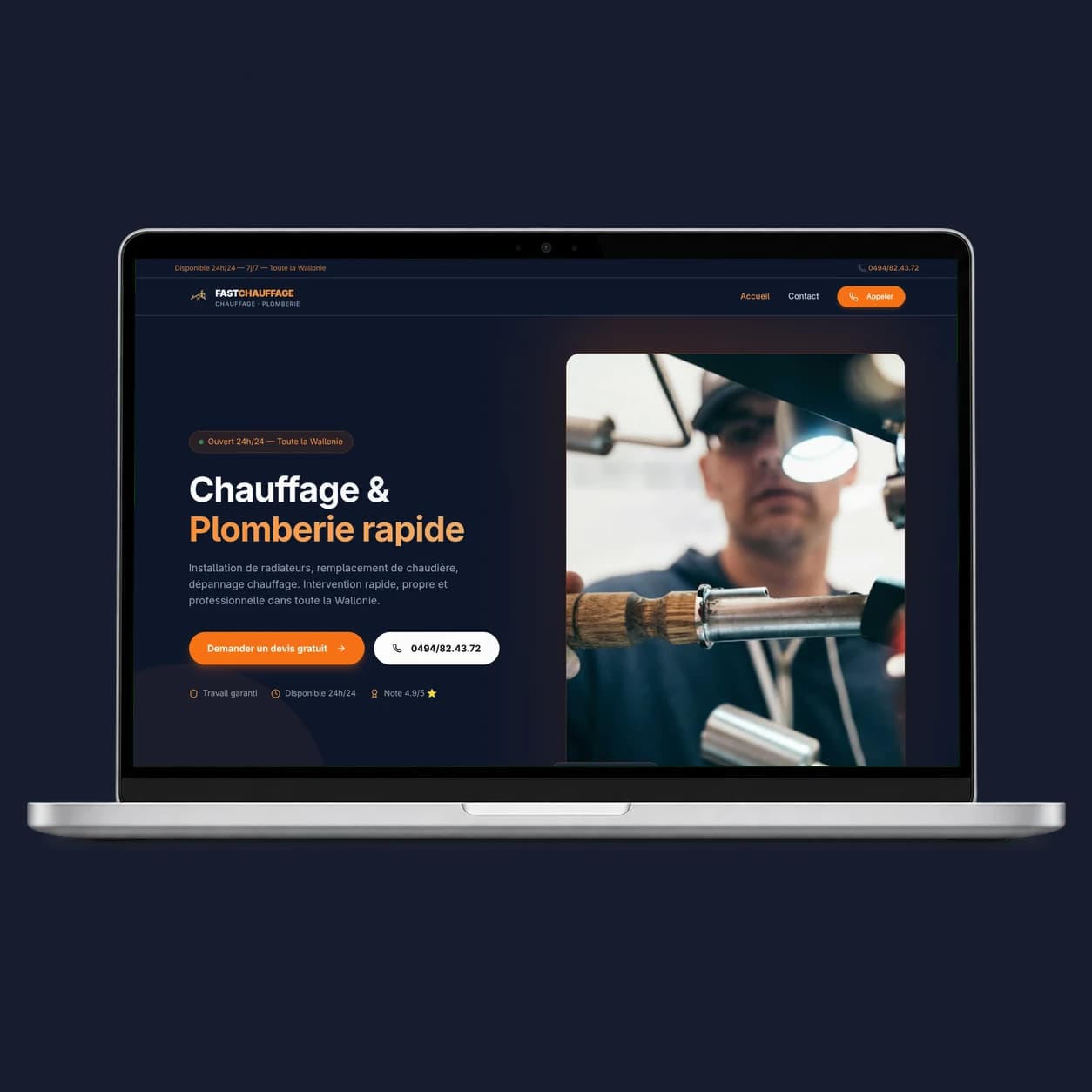 Capture du site Fast Chauffage dans un ordinateur portable.