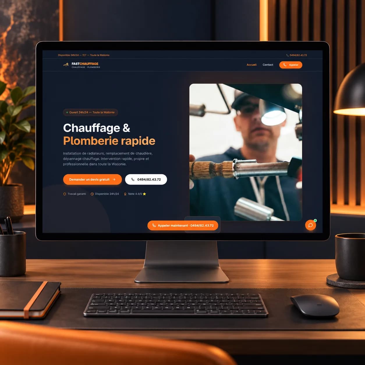 Fast chauffage desktop website mockup.