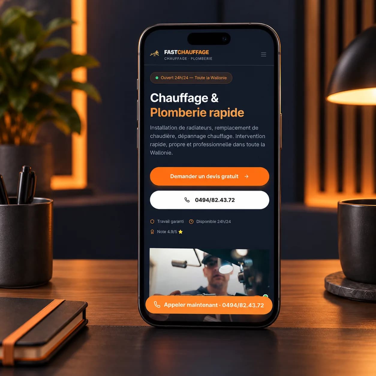 Fast chauffage mobile website mockup.