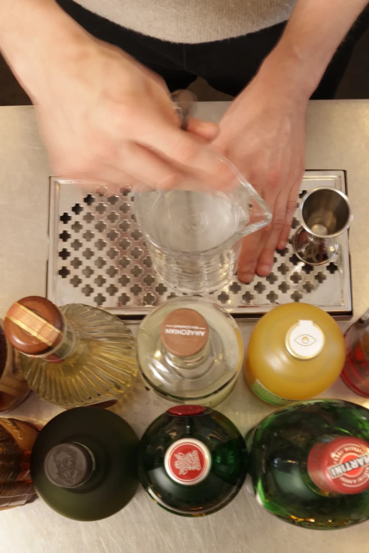 Martine drink preparation overhead.