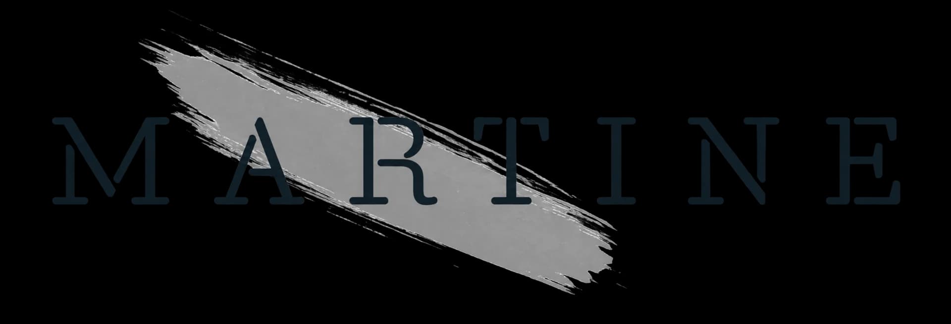 Previous Martine serif wordmark layered over a grey brush stroke.