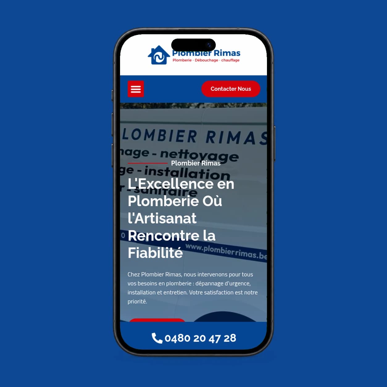 Capture du site Plombier Rimas dans un téléphone.
