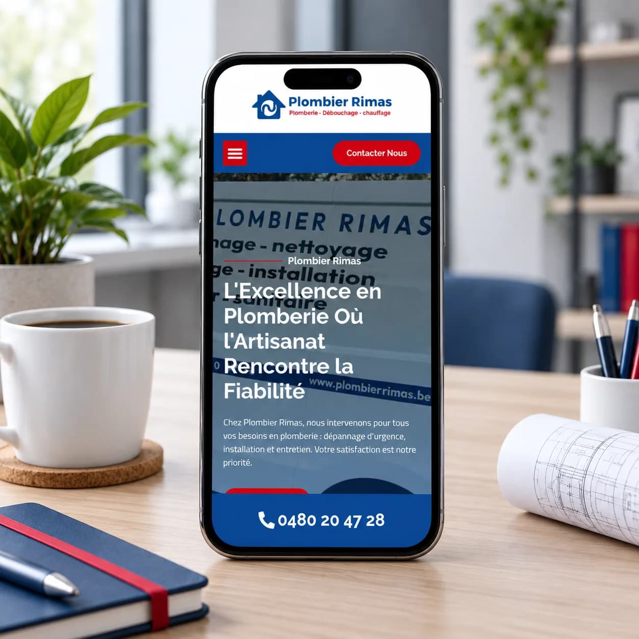 Plombier rimas mobile website mockup.