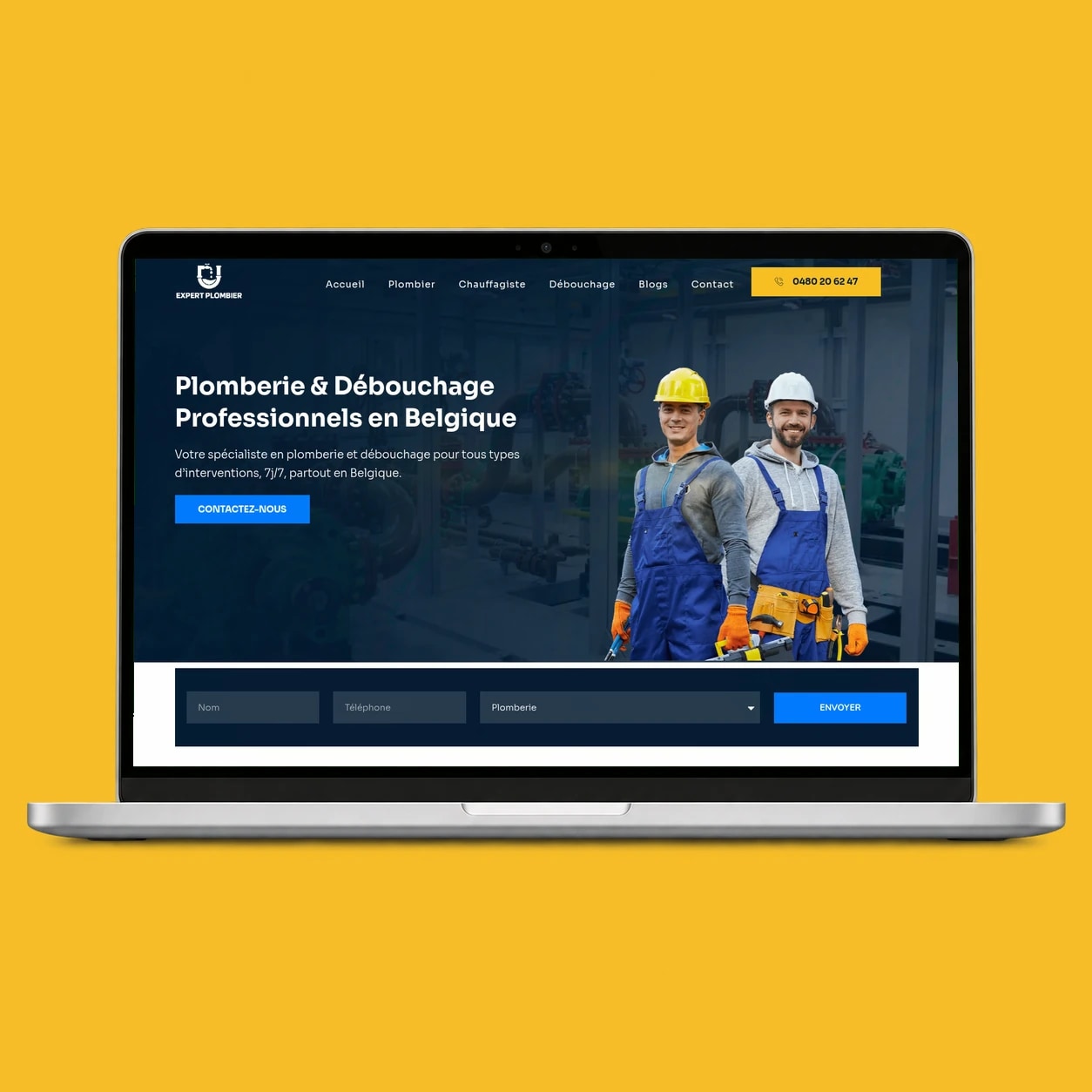 Le site d’Expert Plombier présenté dans un ordinateur portable.