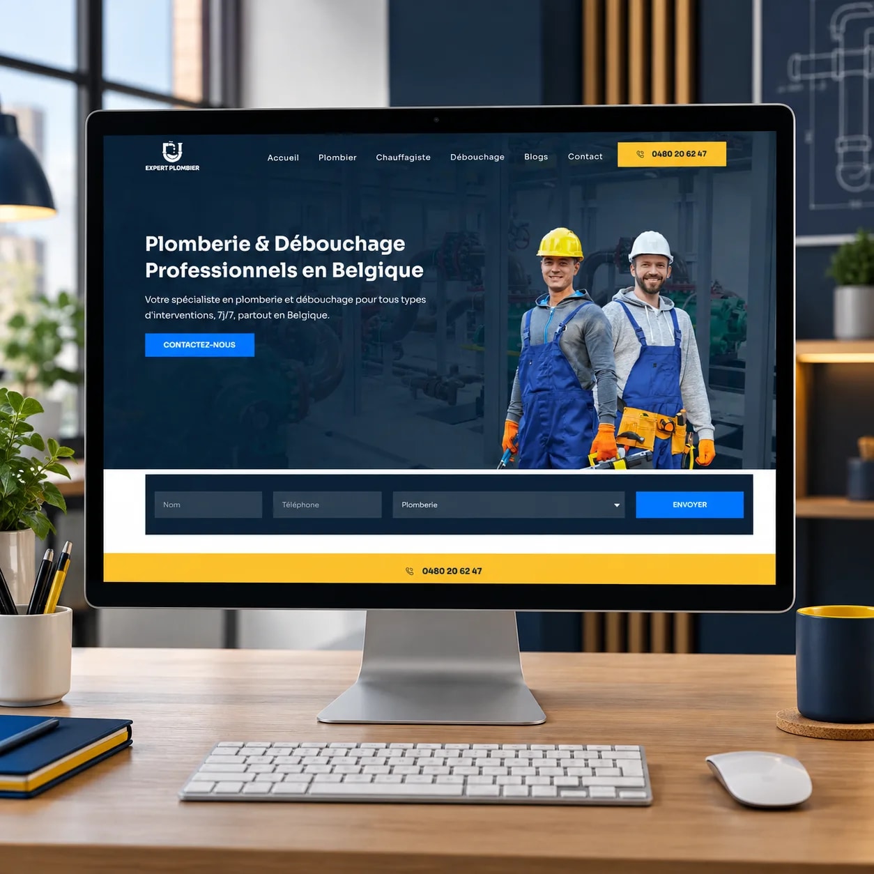Expert plombier desktop website mockup.