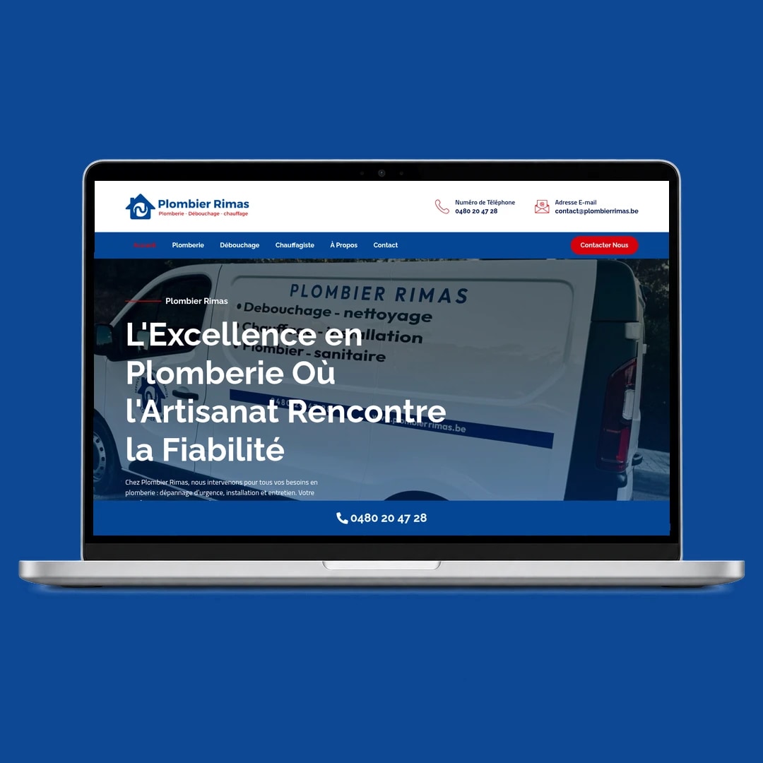 Plombier Rimas homepage displayed in a laptop mockup.