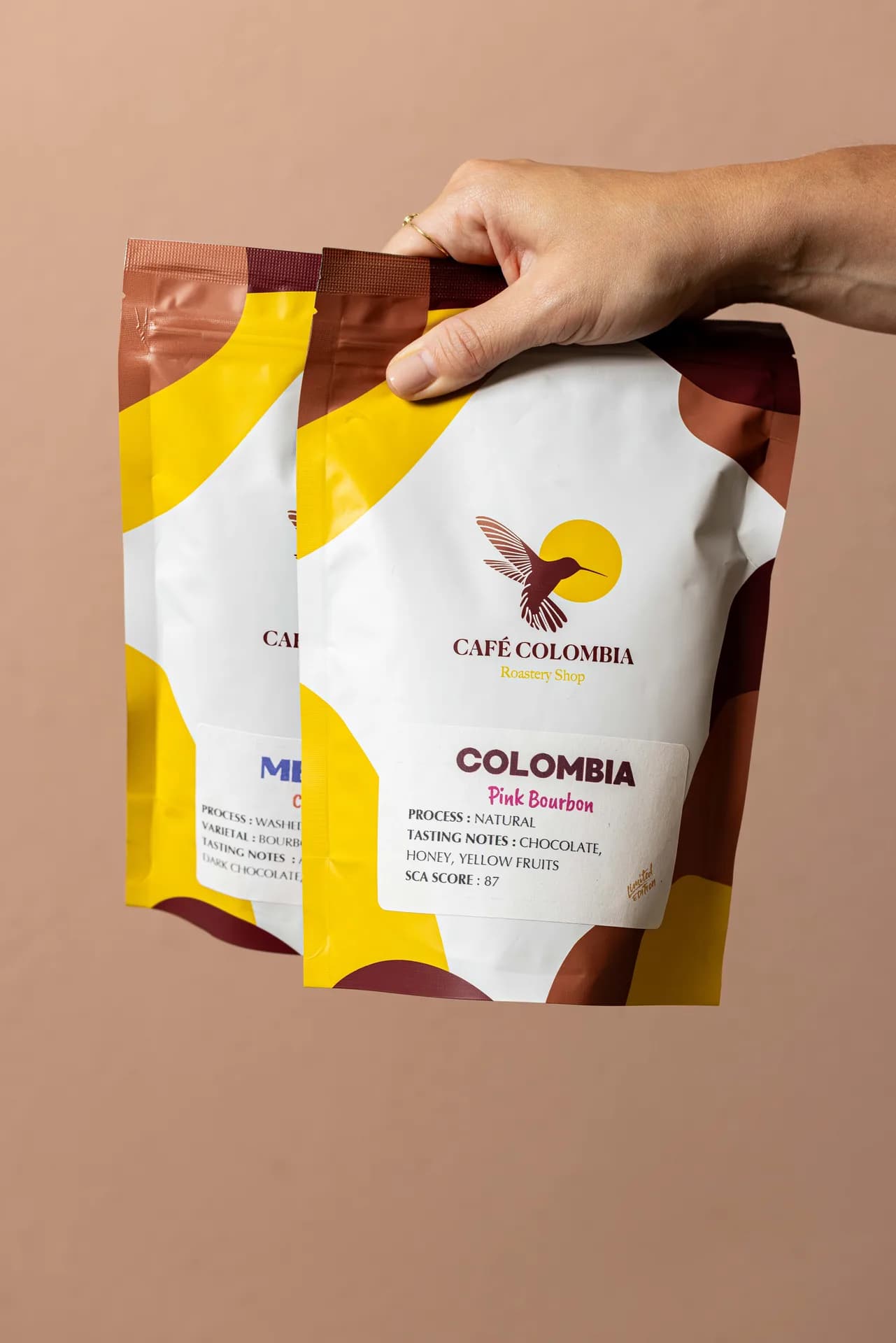 Café Colombia coffee packaging photographed for social media.
